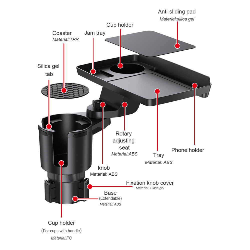 Shunwei SD-1070 4-in-1 Car Phone Holder Cup Holder with Sauce Tray | Multifunctio<i></i>nal Car Organizer